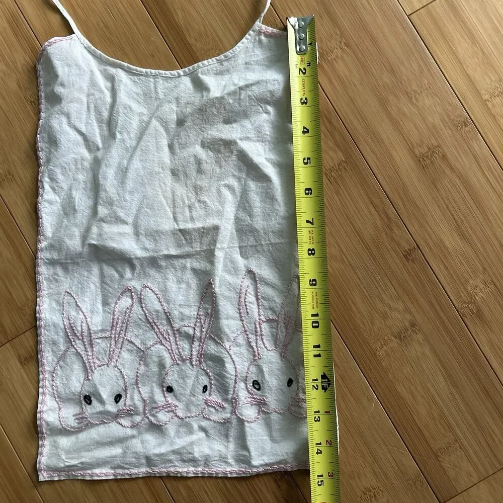 Vintage Handmade Bunny Rabbit Embroidered Baby Bib White Pink
